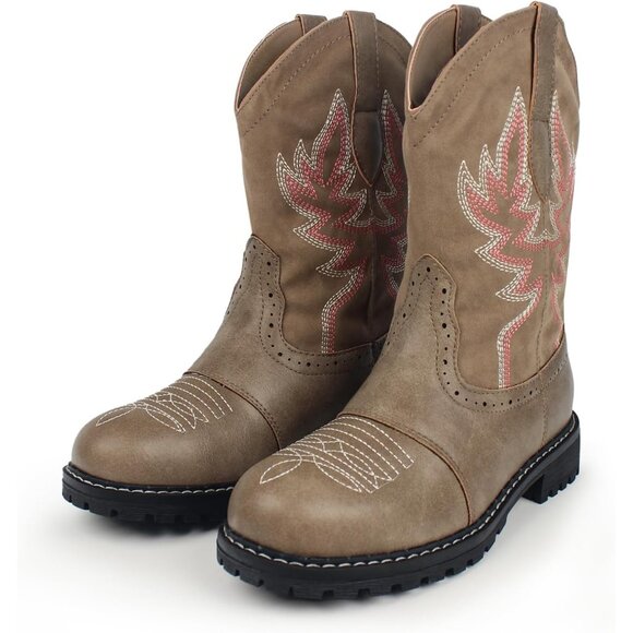 Hawkwell Women's Khaki Fashion Mid Calf Round Toe Embroidered Western Boots - Picture 4 of 6